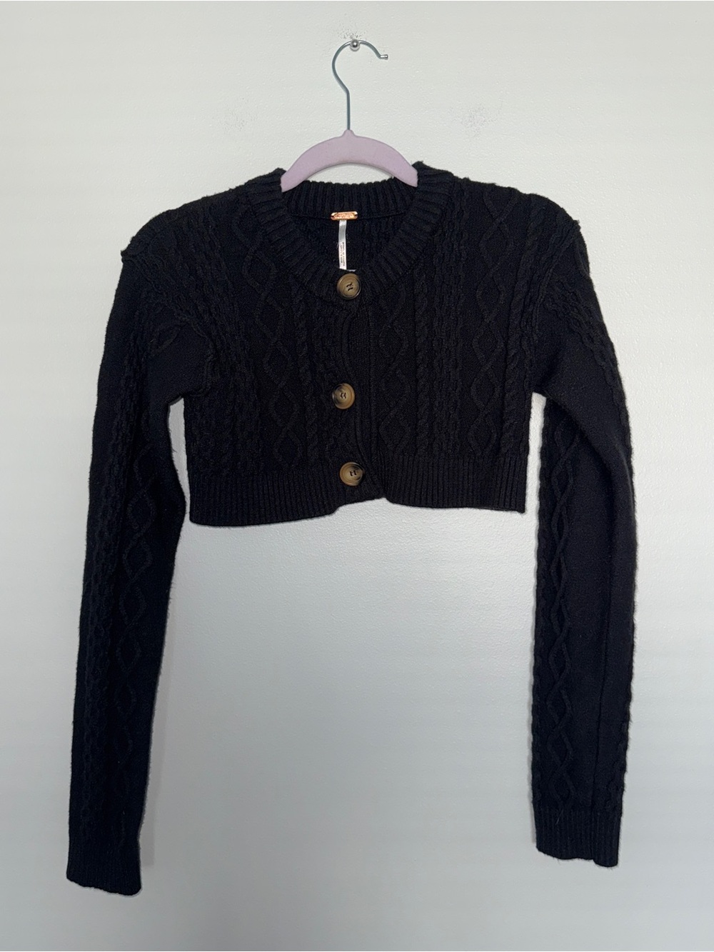 Free People | Sadie Cable Crop Sweater | Black | XS - Picture 4 of 8